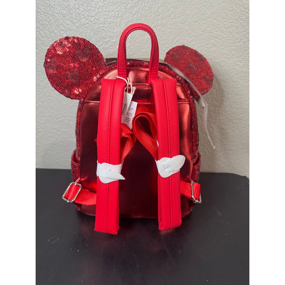 Loungefly Disney Parks Minnie Red Sequin Mini Backpack Bag NWT Hidden Mickey - Picture 3 of 5